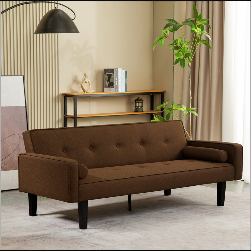 Winston Porter Futon Sofa Bed Convertible Couch Bed with Armrests Wayfair